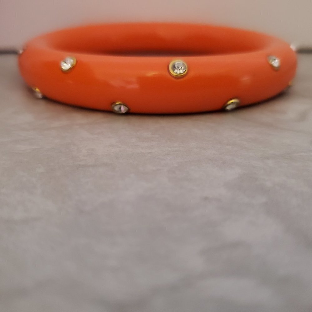 🧡 Vintage Y2K 2000's 00's Bright Orange Rhinestone Crystal Pave Bangle Bracelet - Picture 2 of 7
